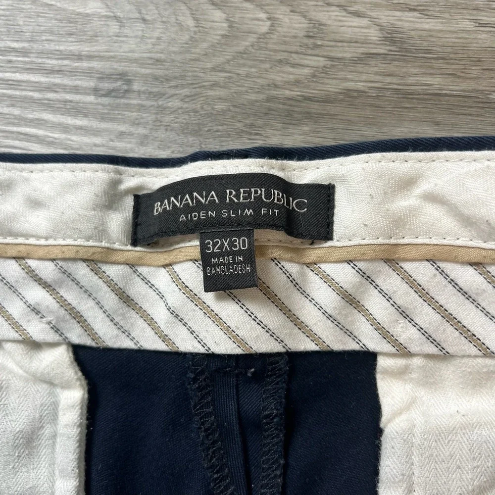 Banana Republic Aiden Slim Fit Mens 32x30 Navy Blue Chino Pants Stretch‎ Cotton